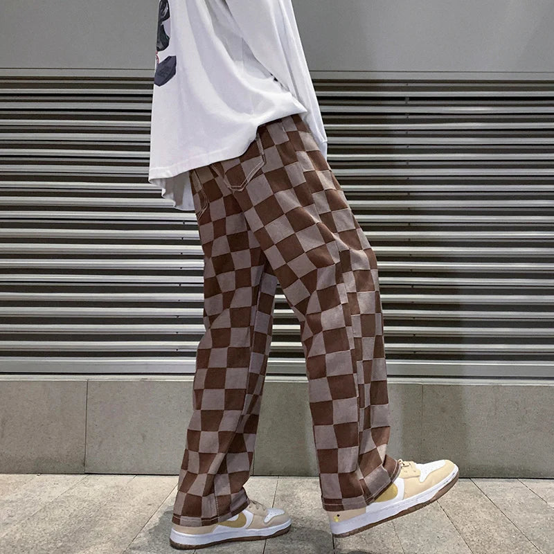 CHECKERED DENIM JEANS